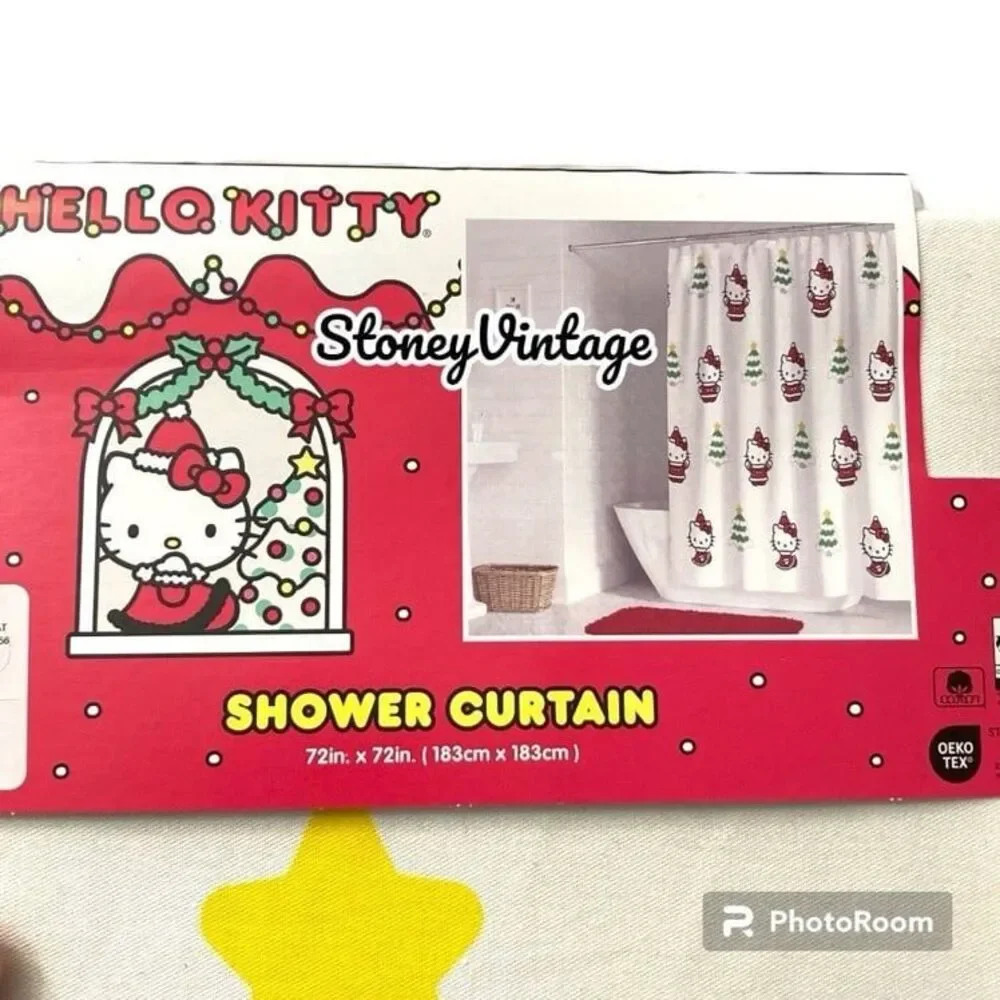 Hello kitty Christmas Shower Curtain and shower hooks set